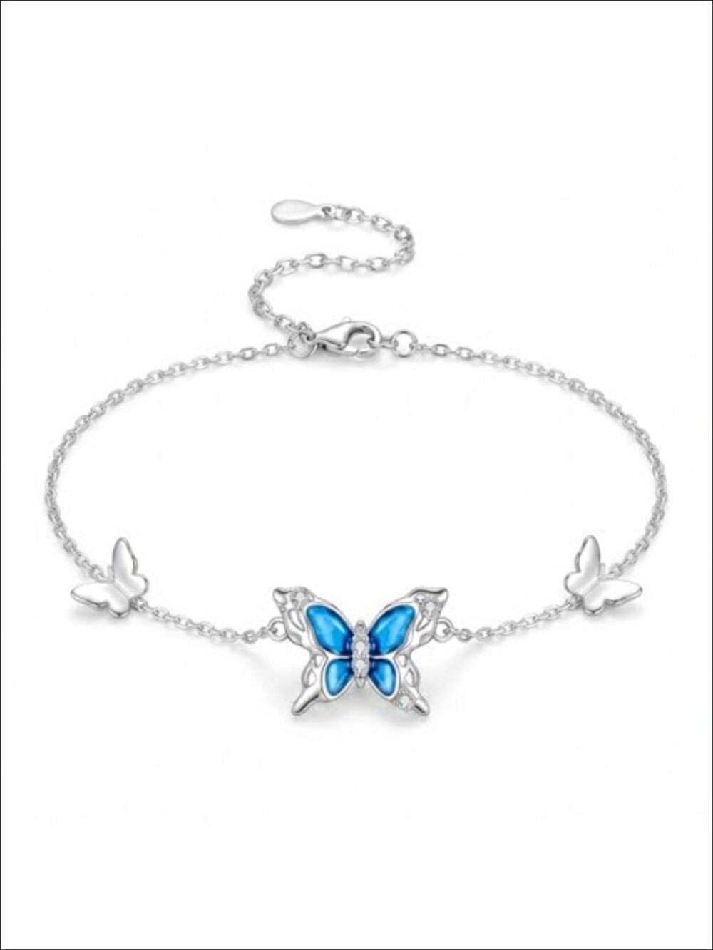 Sterling Silver Lab Grown Diamond Butterfly Bracelet, Adjustable, Gift